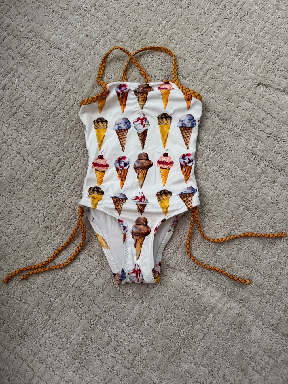 Stella Cove White Ice Cream Cone Print One-Piece Swimsuit with Mustard Straps